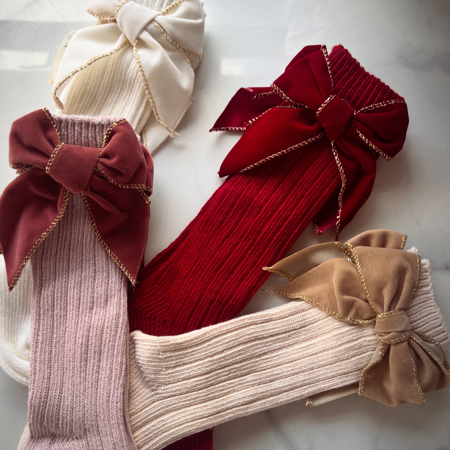 Velvet bow glitter knee high socks