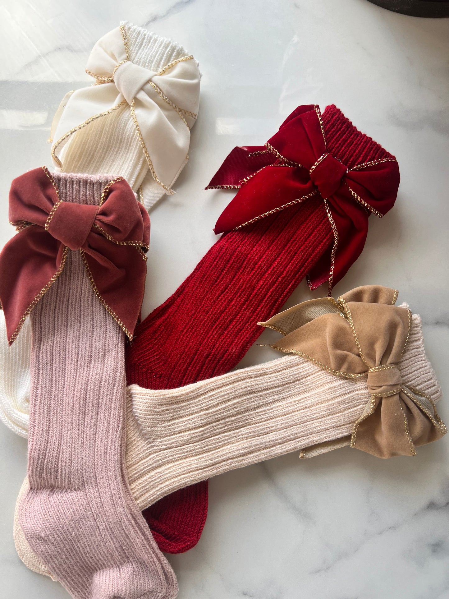 Velvet bow glitter knee high socks