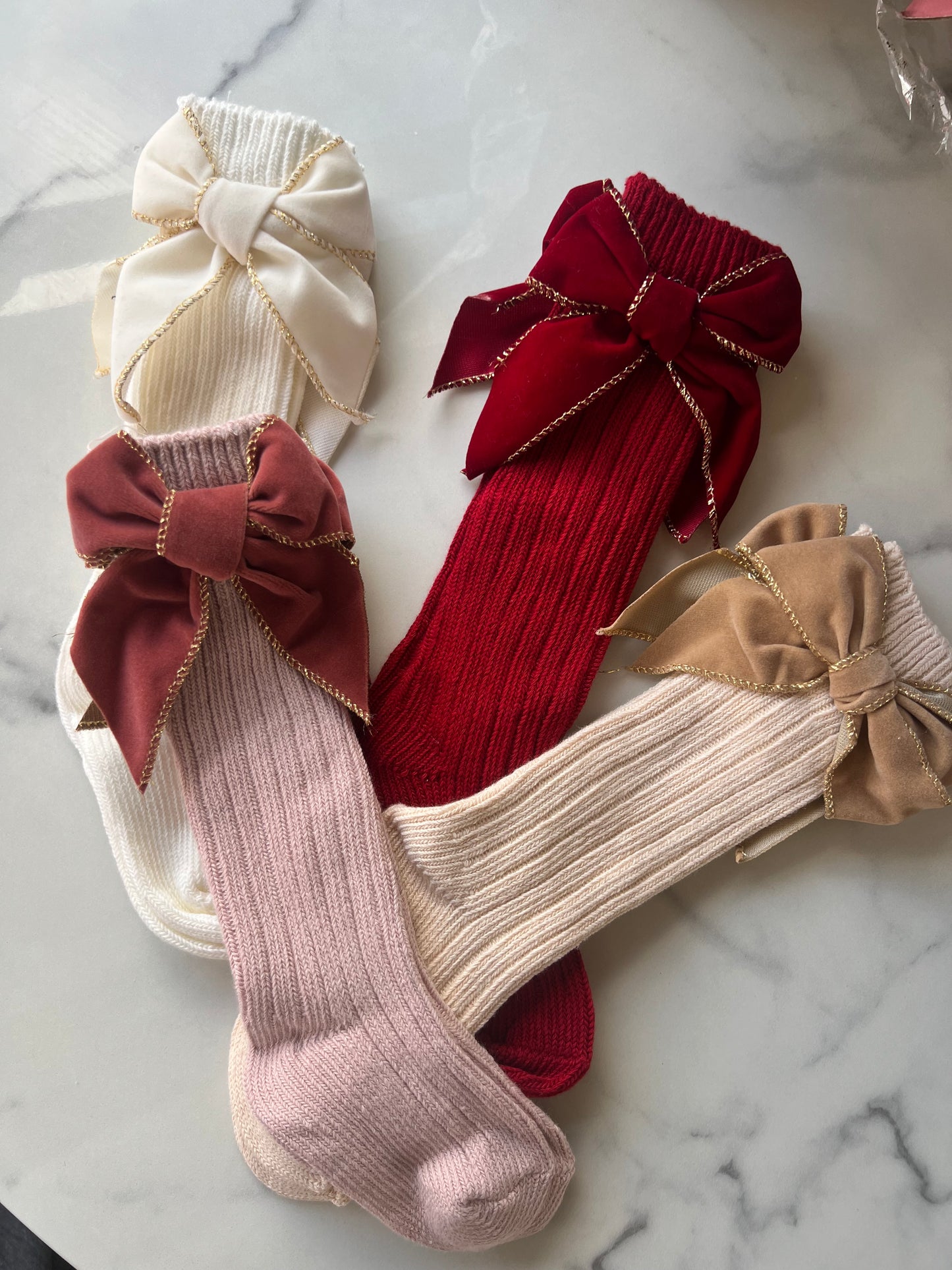 Velvet bow glitter knee high socks