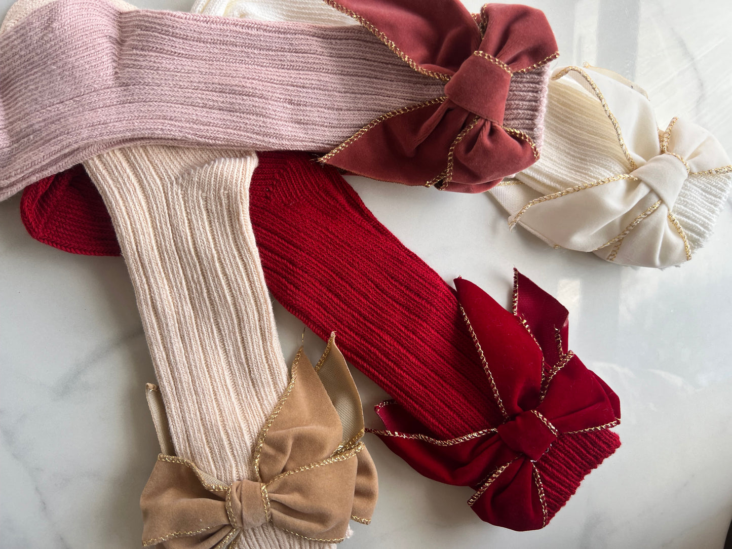 Velvet bow glitter knee high socks